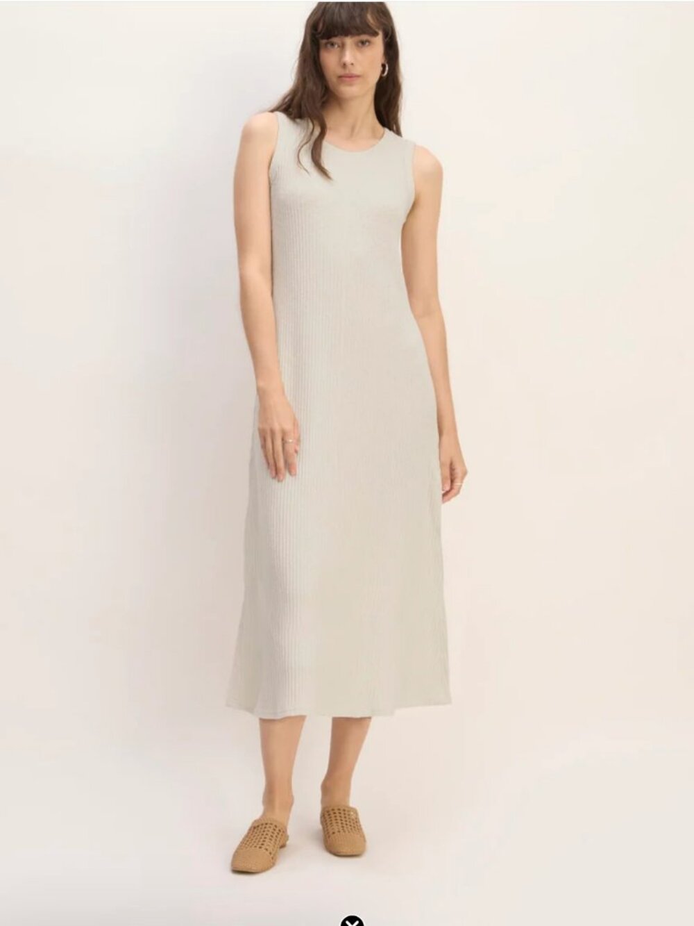Everlane Women's The Rib-Knit A-Line Tank Dress Cream Size Small Minimalist Midi